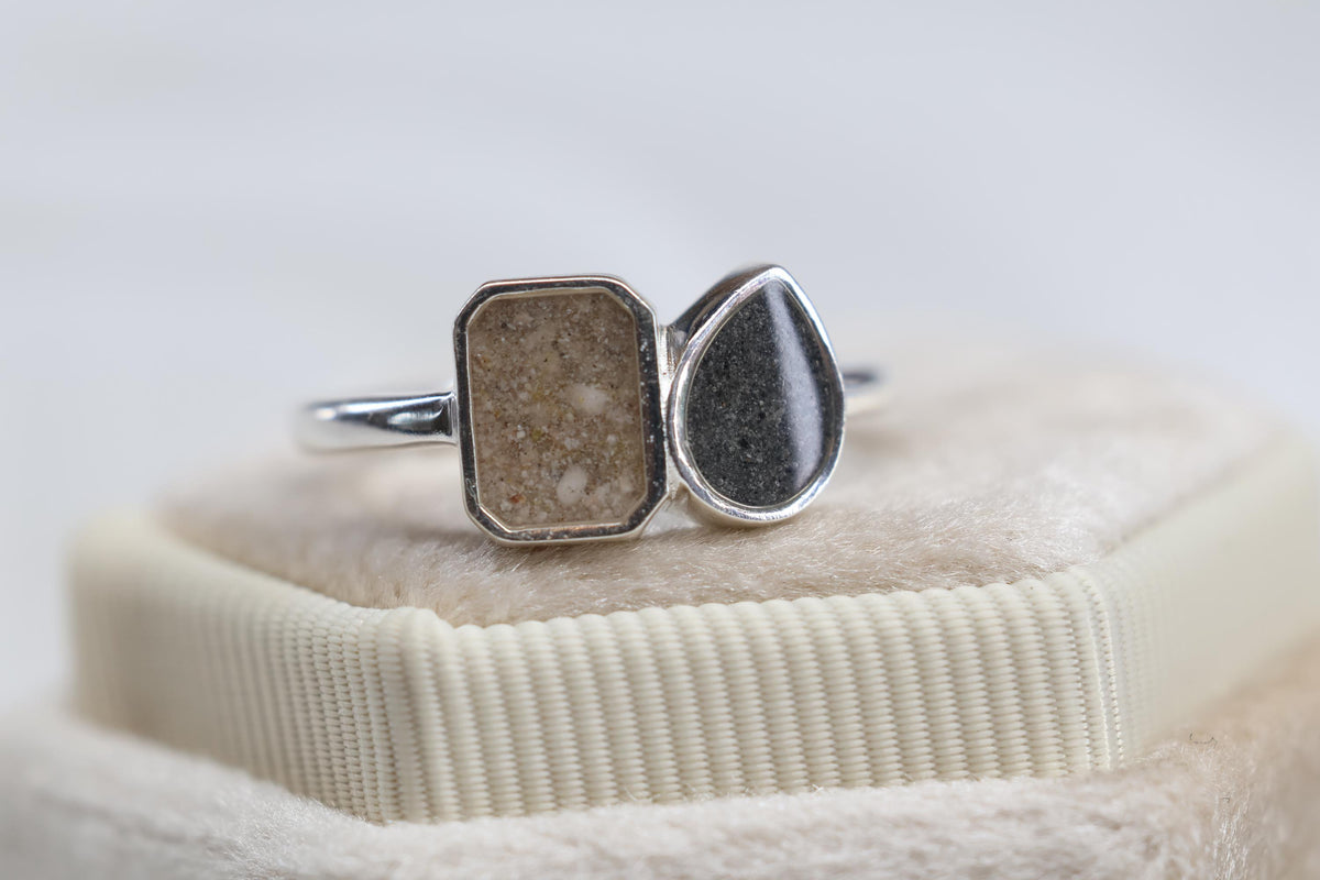 Toi et Moi Memorial Ring, Double Stone Ashes Ring
