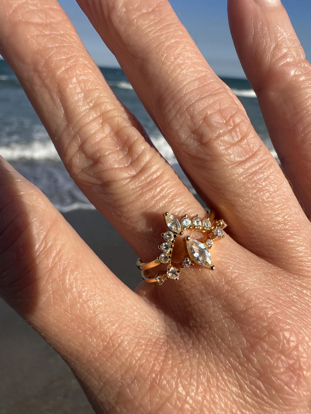 Cremation Crown Ring, Ashes Marquise Cubic Zirconia Stacking Ring