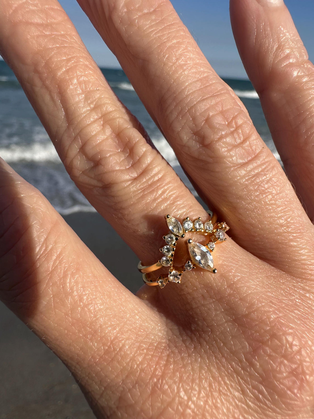 Cremation Crown Ring, Ashes Marquise Cubic Zirconia Stacking Ring