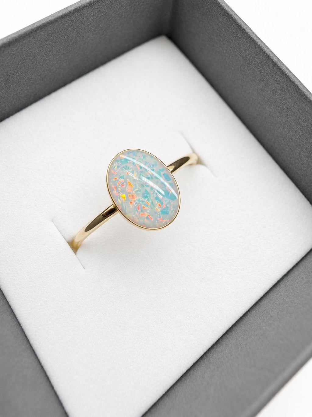 Opal Cremation Ring, White Opal Oval Ashes Ring