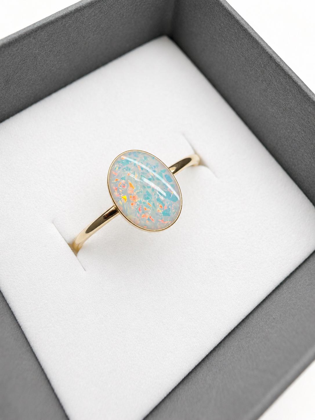 Opal Cremation Ring, White Opal Oval Ashes Ring