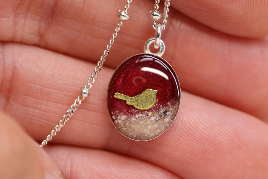 Cardinal Cremation Ash Necklace, Memorial Jewelry