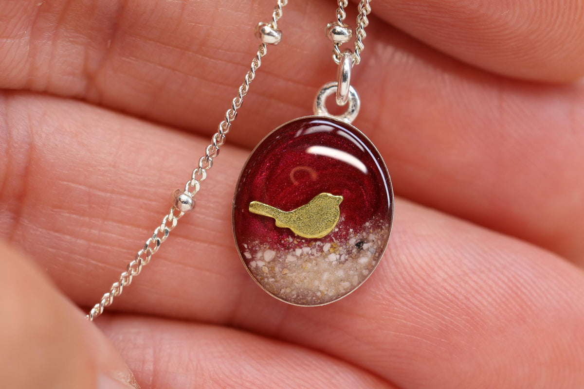 Cardinal Cremation Ash Necklace, Memorial Jewelry