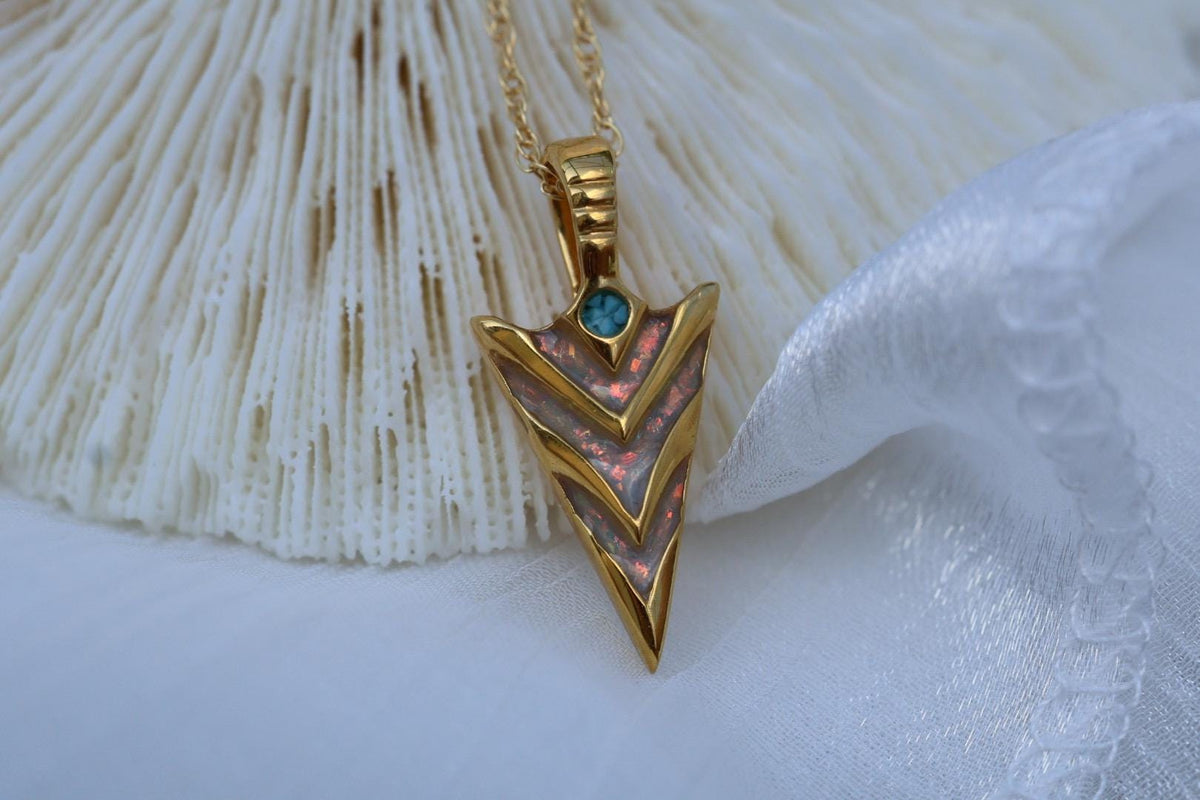 Cremation Ashes Arrowhead Necklace – Ashes Memorial Jewelry with Turquoise & Opal
