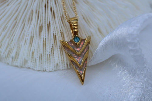 Cremation Ashes Arrowhead Necklace – Ashes Memorial Jewelry with Turquoise & Opal