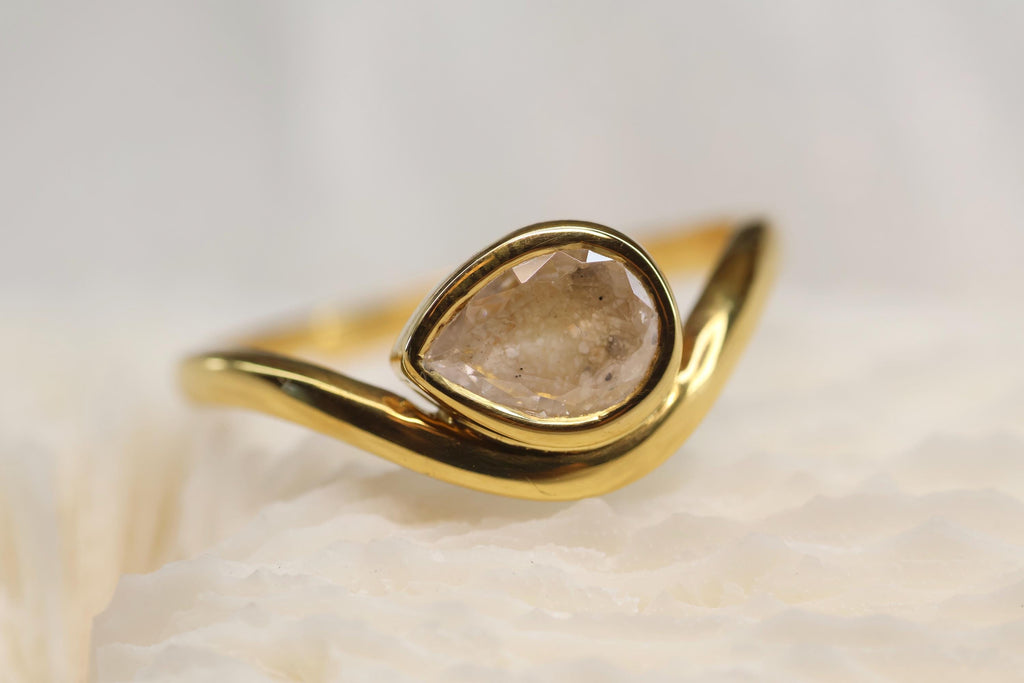 Cremation East West Pear Bezel Ring, Thick Curved Band Memorial Ring