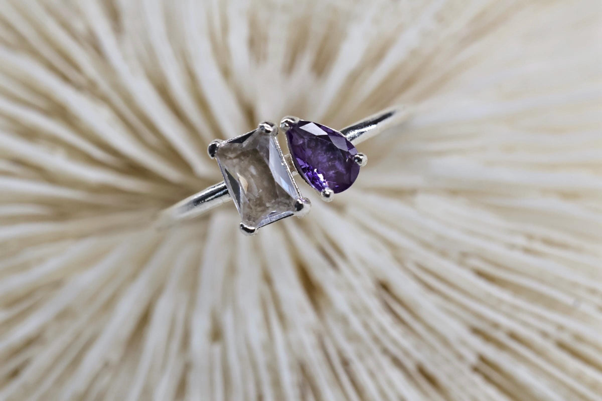 Toi et Moi Cremation Ashes Birthstone Ring, Emerald and Pear Cut Stones
