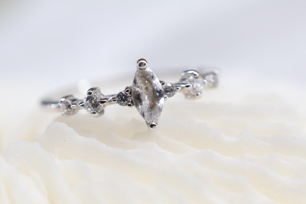 Solid Gold Cremation Marquise CZ Diamond Ring, Half Eternity Band