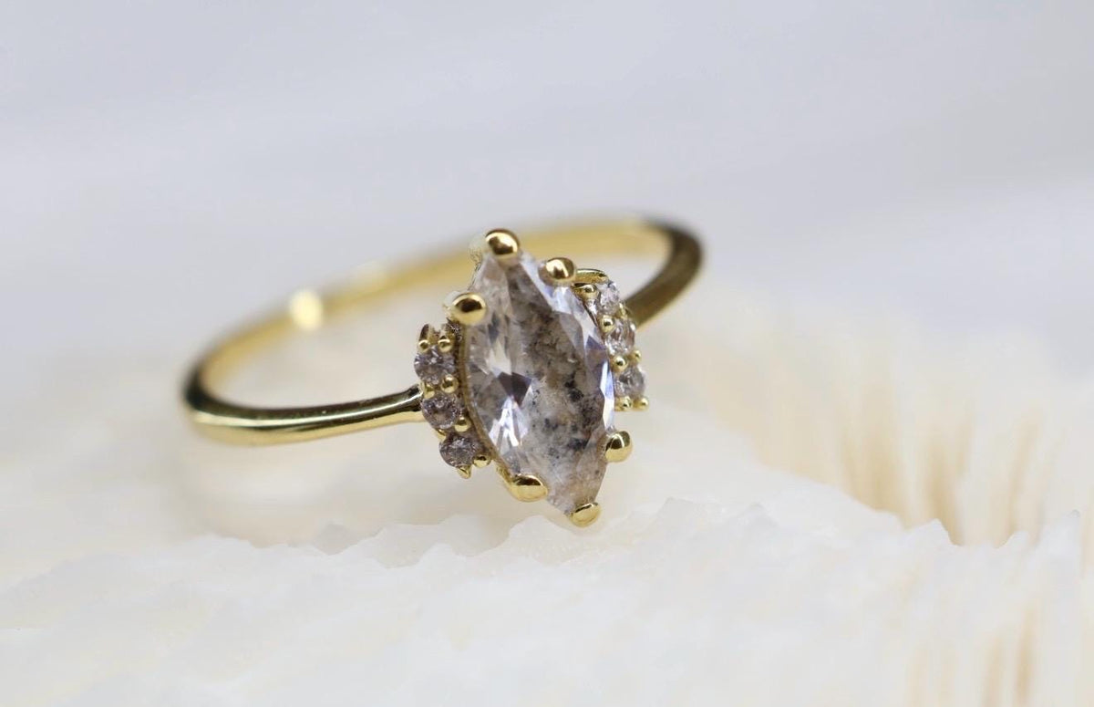 Solid Gold Cremation Ashes Ring, CZ Marquise Memorial Jewelry