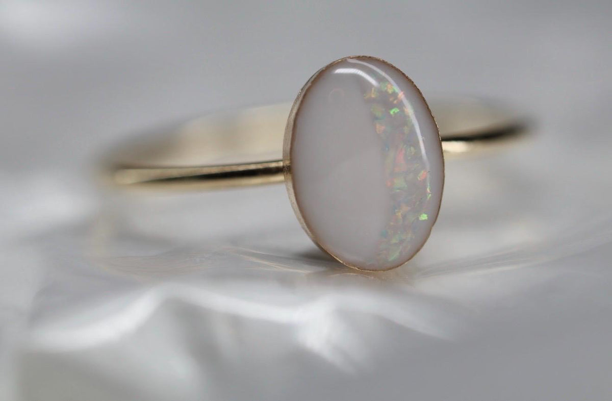 Rainbow Opal Arch Breastmilk Oval Ring