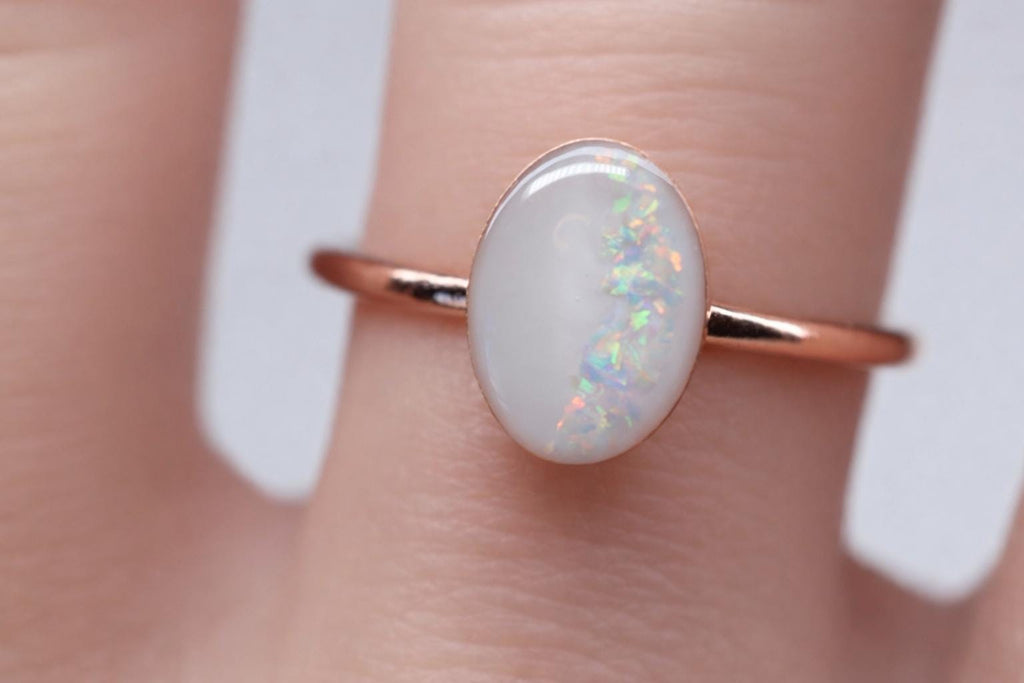Rainbow Opal Arch Breastmilk Oval Ring