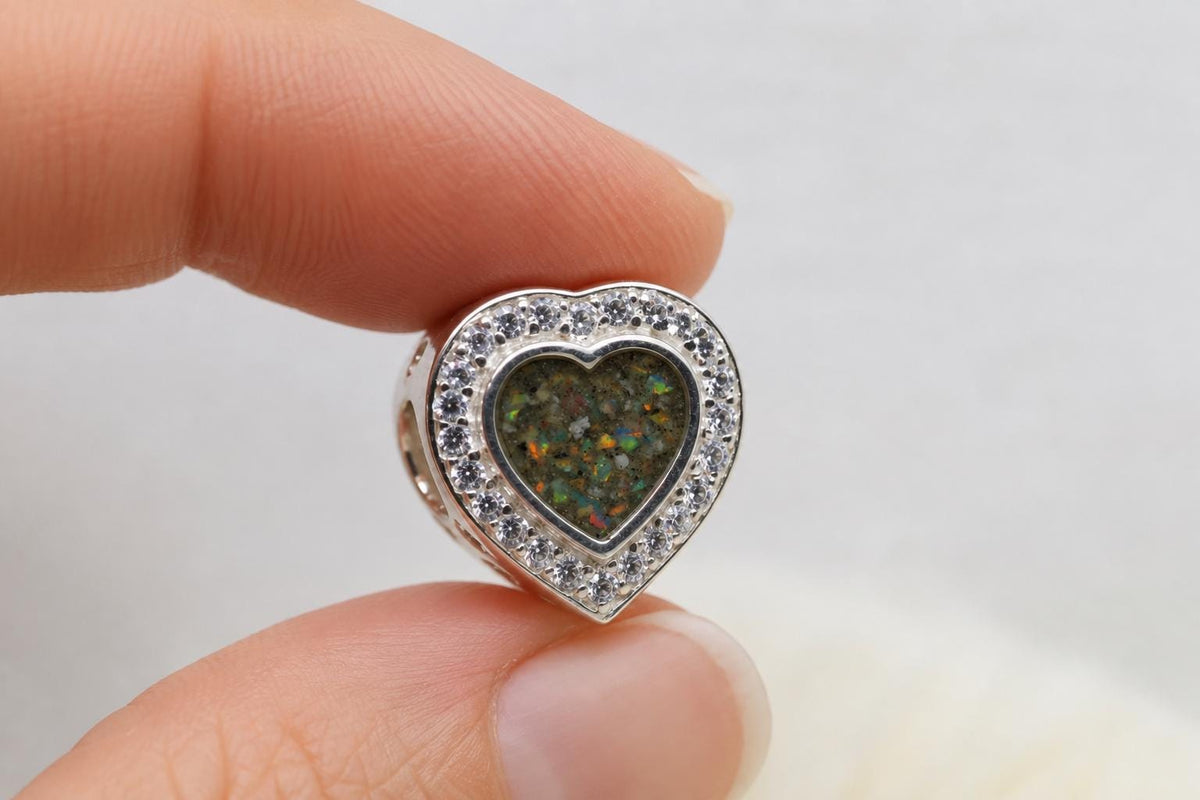Heart Cremation Charm for Ashes, Sterling Silver European Bracelet Bead