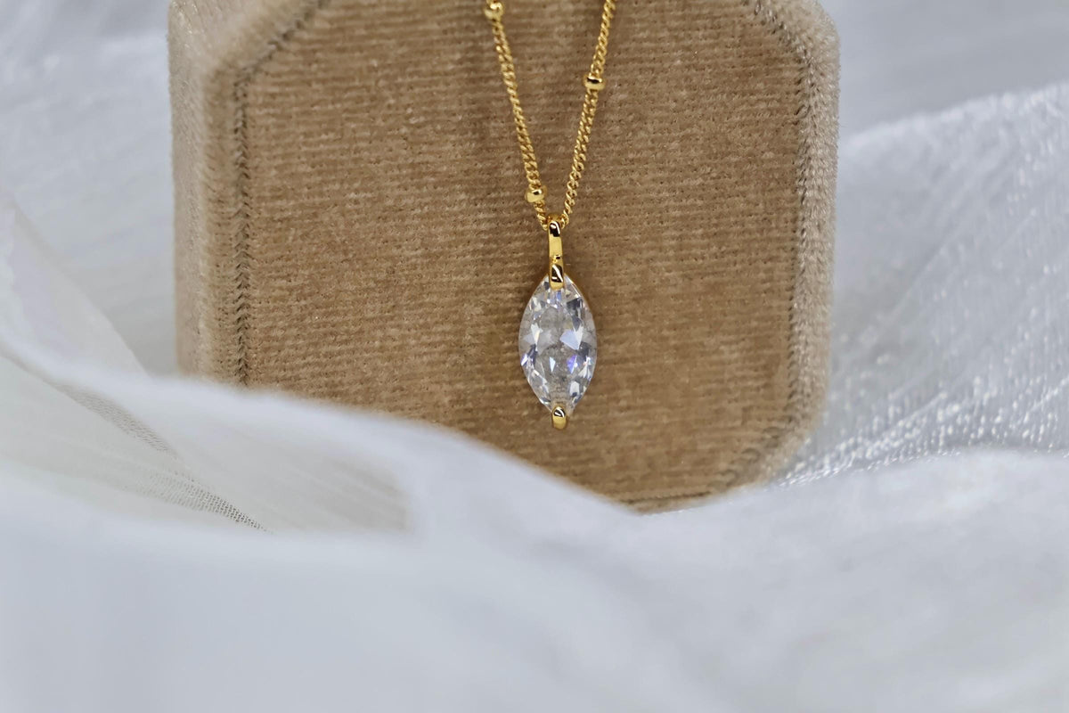 Cremation Ashes Marquise CZ Diamond Necklace on Satellite Chain