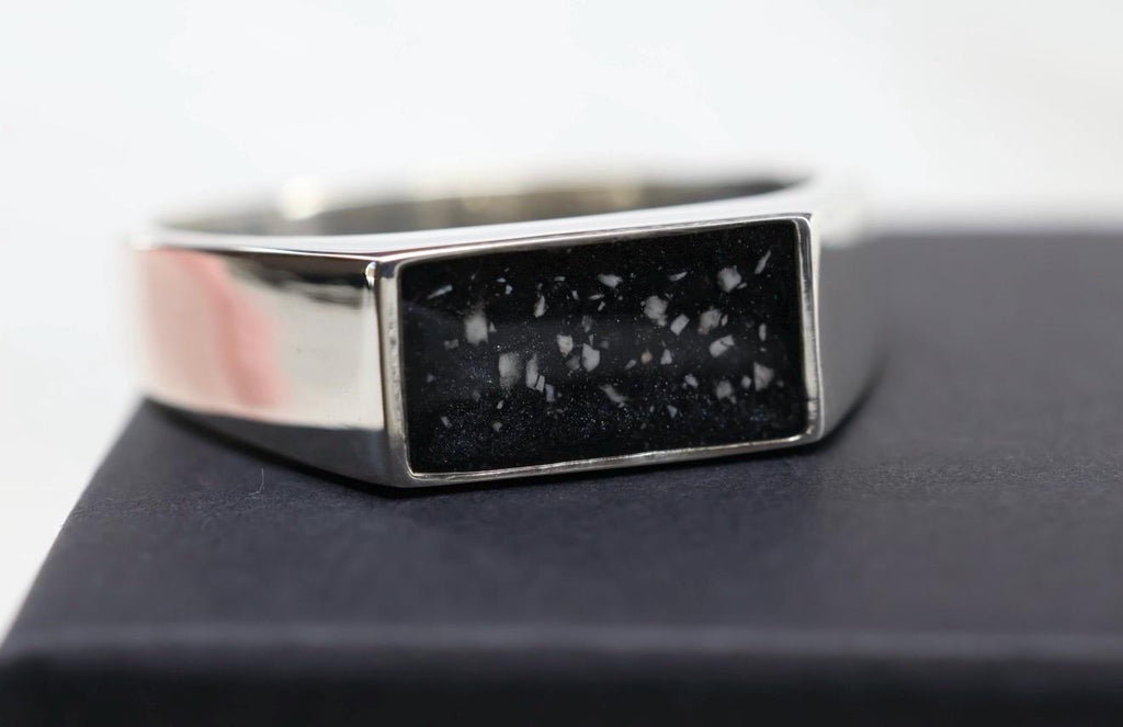 Black Signet Cremation Ring, Chunky Ashes Keepsake