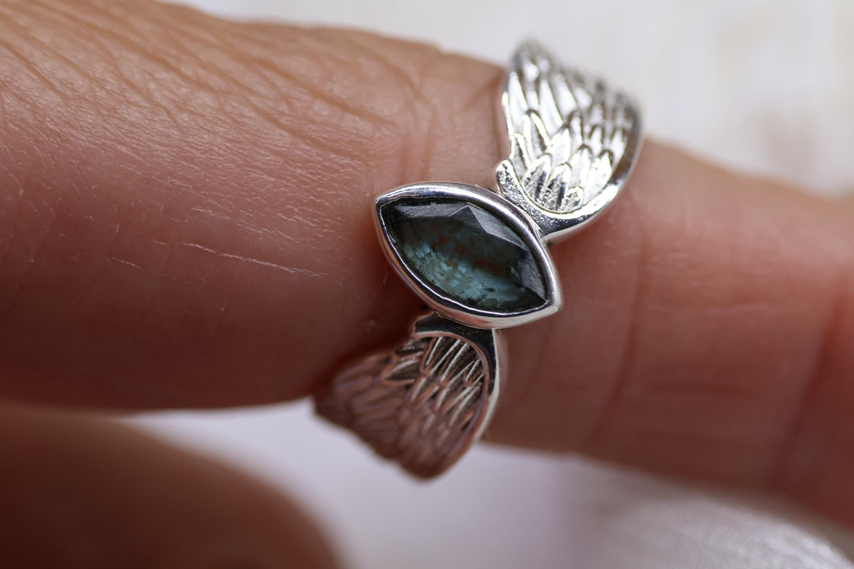 Cremation Ashes Ring, Angel Wing Blue Topaz Ring