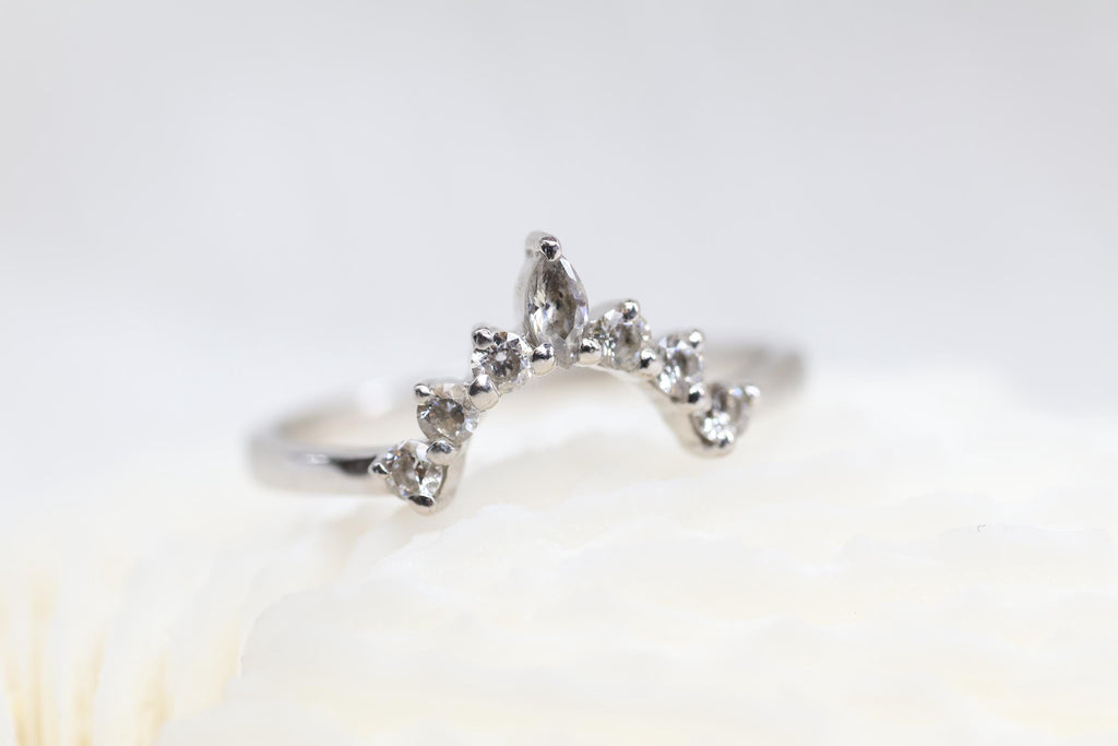 Cremation Crown Ring, Ashes Marquise Cubic Zirconia Stacking Ring