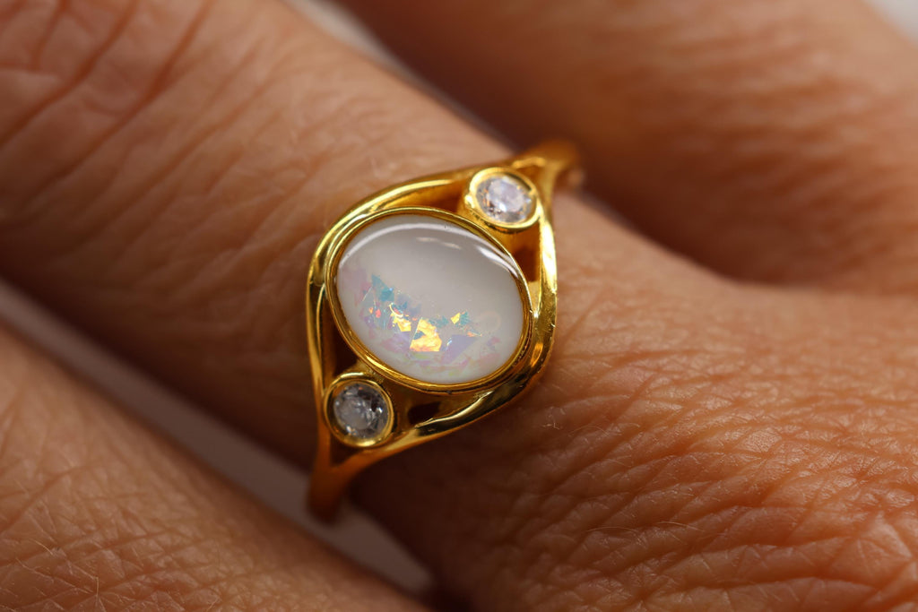 Oval Opal Arch Breastmilk Ring