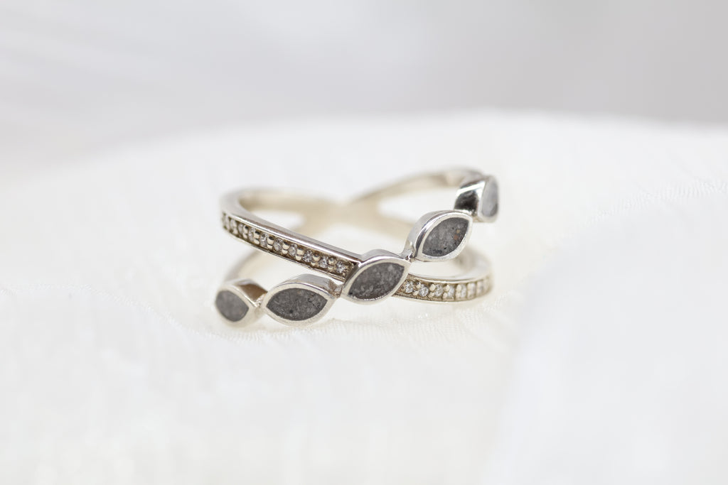 Criss Cross Cremation Ring, Ashes Marquise Ring