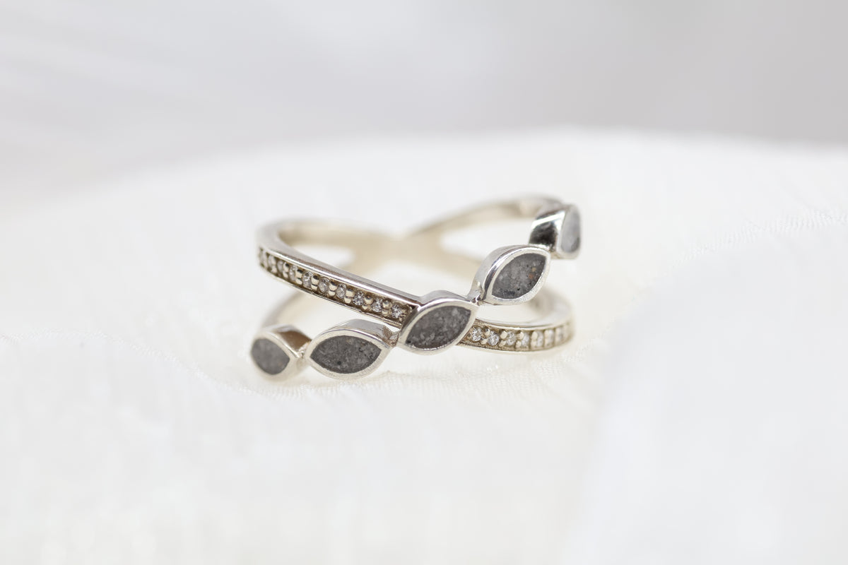 Criss Cross Cremation Ring, Ashes Marquise Ring