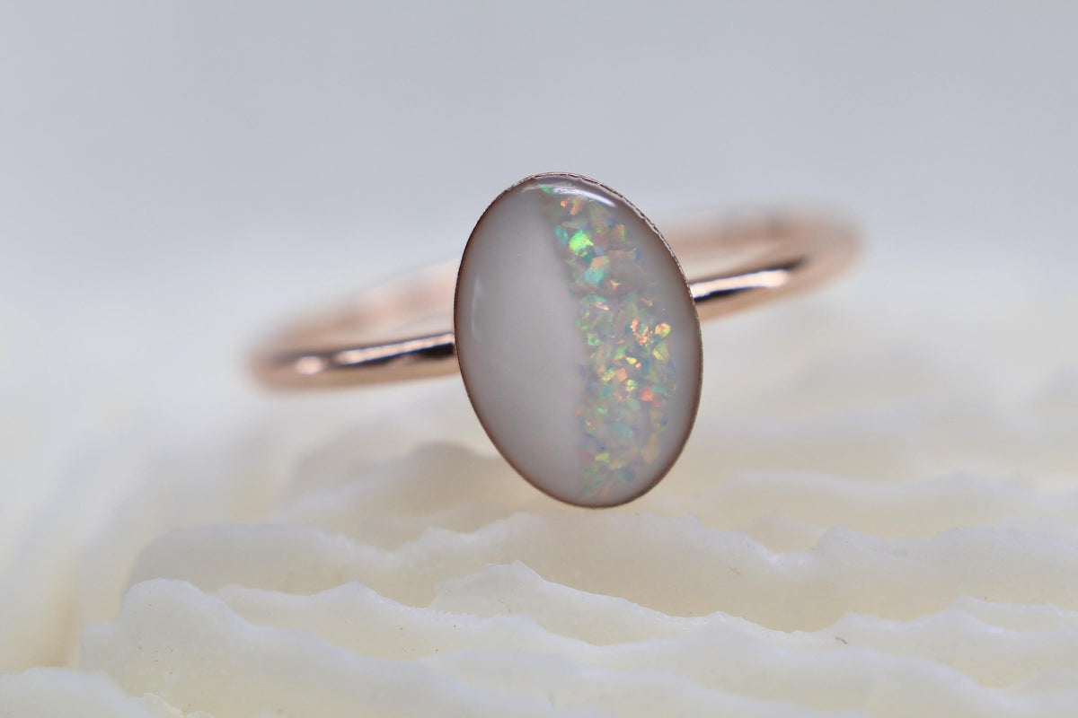 Rainbow Opal Arch Breastmilk Oval Ring