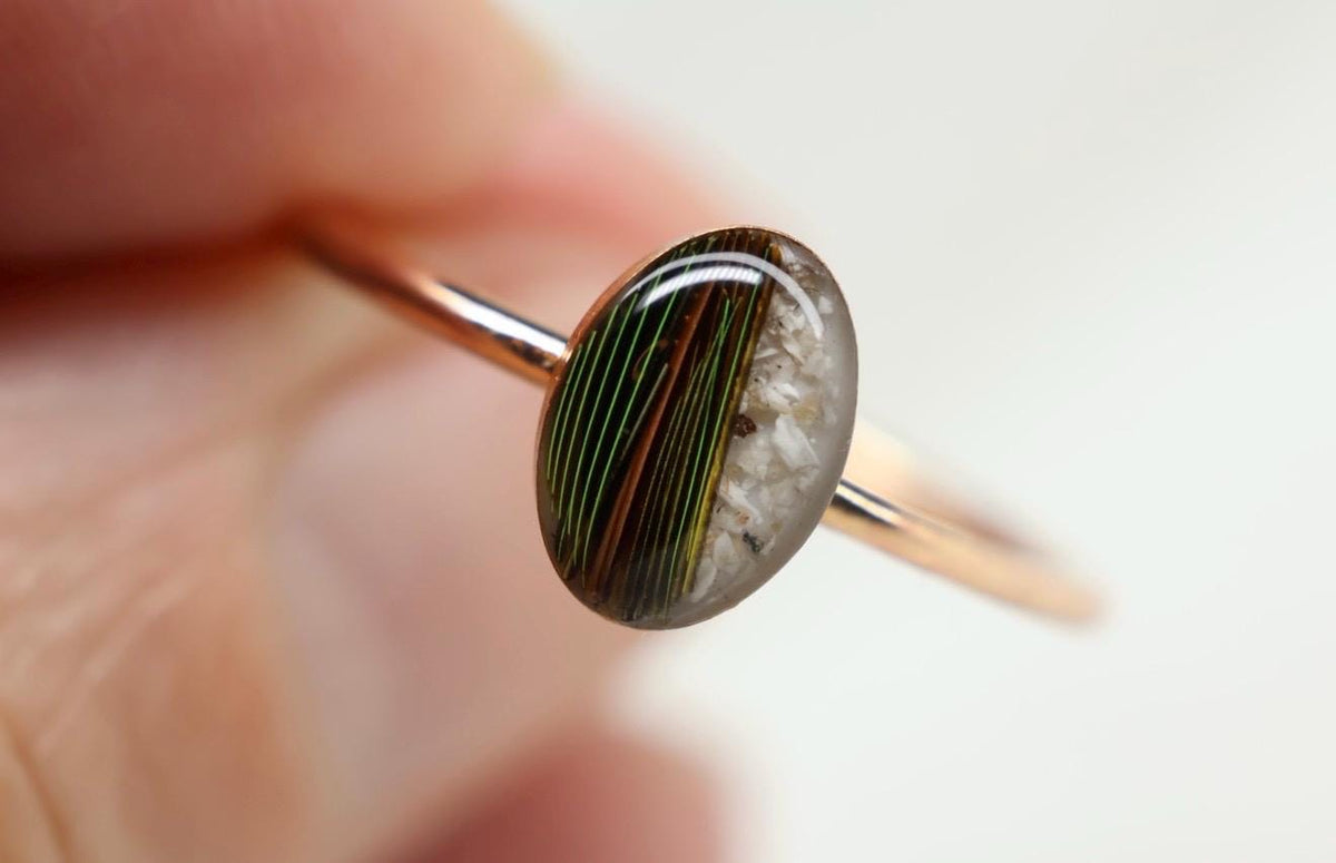 Feather Cremation Ashes Ring, Pet Bird Keepsake, Bird Urn, Bird Memorial Ring