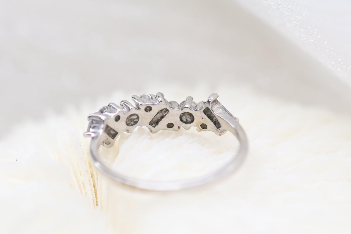 Baguette and Round Cremation Ring, Vintage Inspired Half CZ Eternity Band