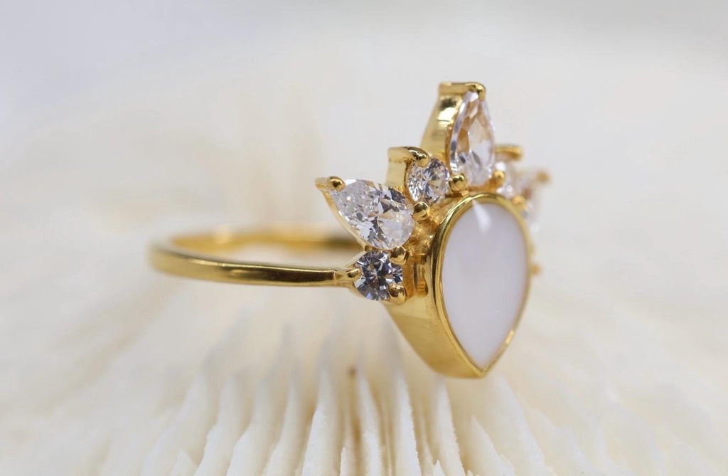 Crowned Pear Cut Breastmilk Keepsake Ring