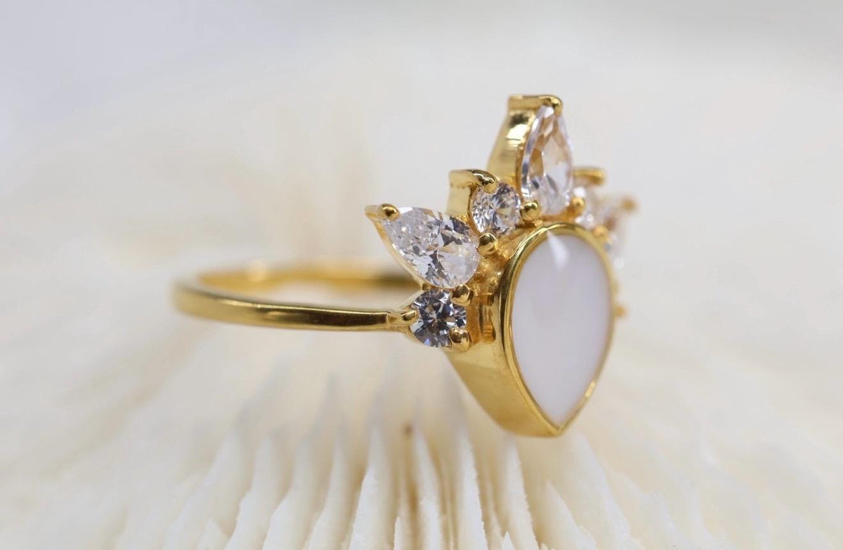 Crowned Pear Cut Breastmilk Keepsake Ring