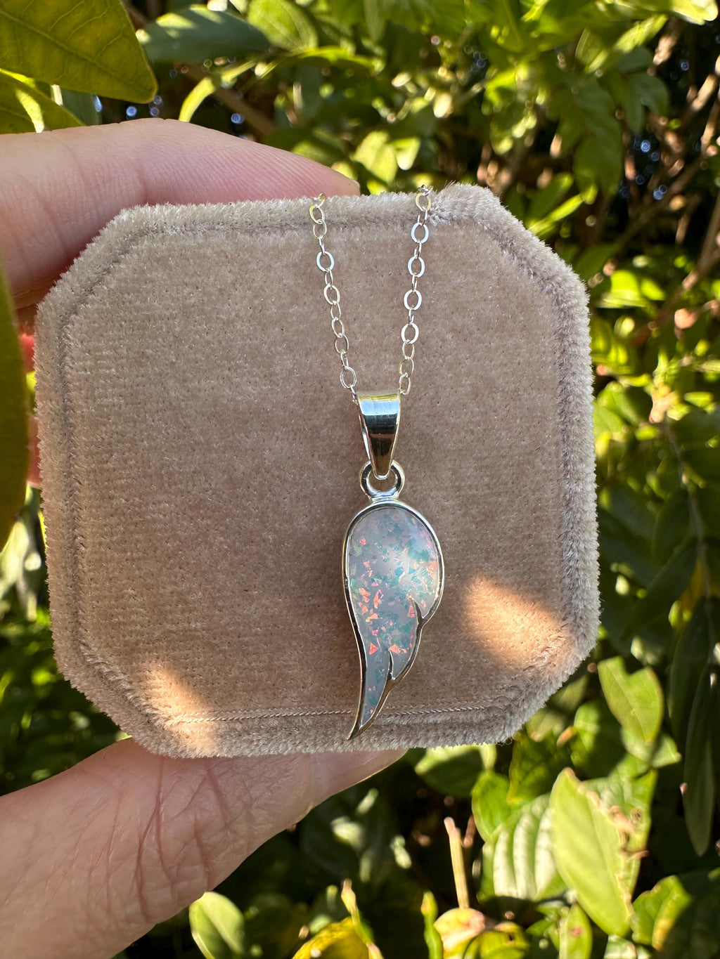 Opal Wing Cremation Necklace, Angel Wing Ashes Keepsake Necklace