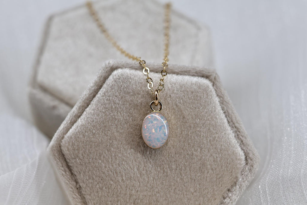 Small Oval Cremation Necklace – White Opal Memorial Stone