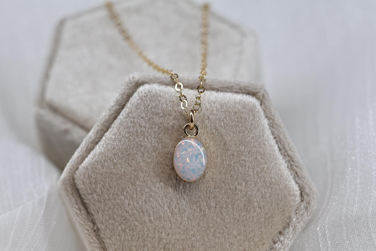 Small Oval Cremation Necklace – White Opal Memorial Stone