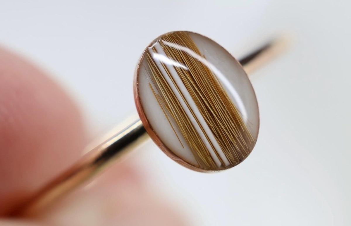 Pet Fur Whisker Keepsake Ring, Resin Stone, Memorial Jewelry