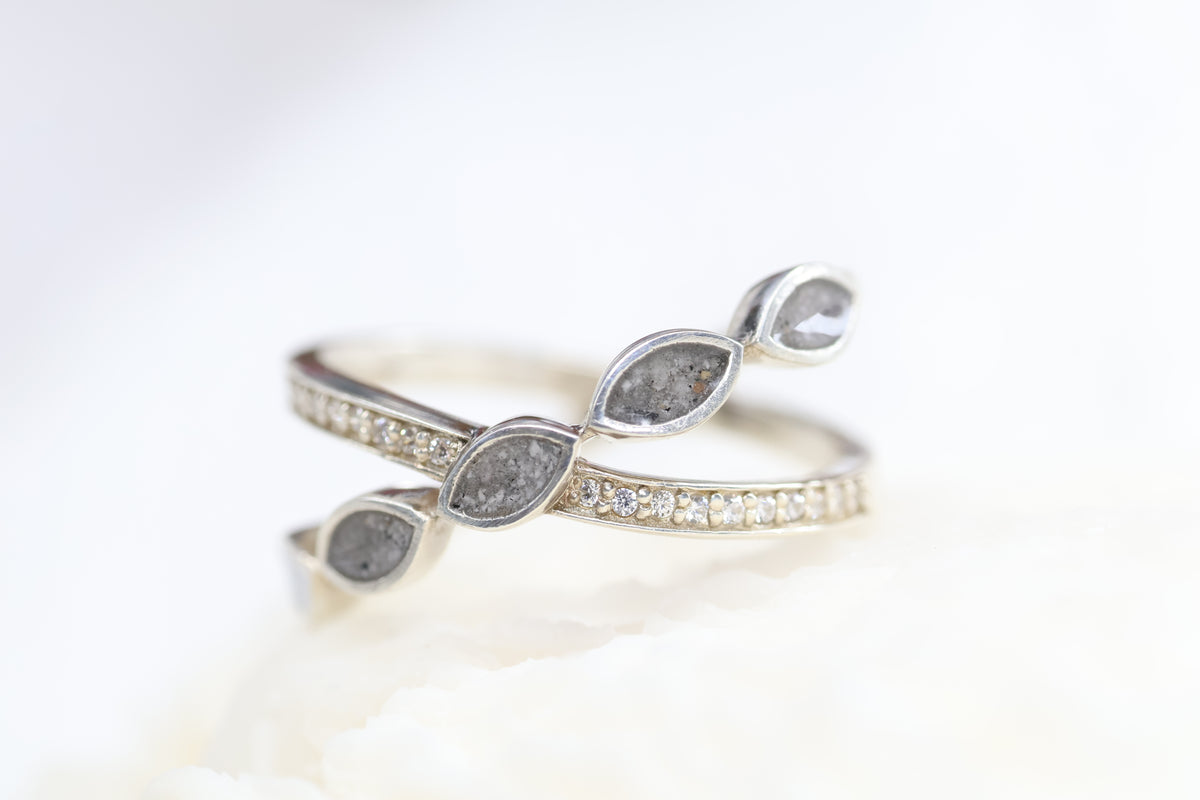 Criss Cross Cremation Ring, Ashes Marquise Ring