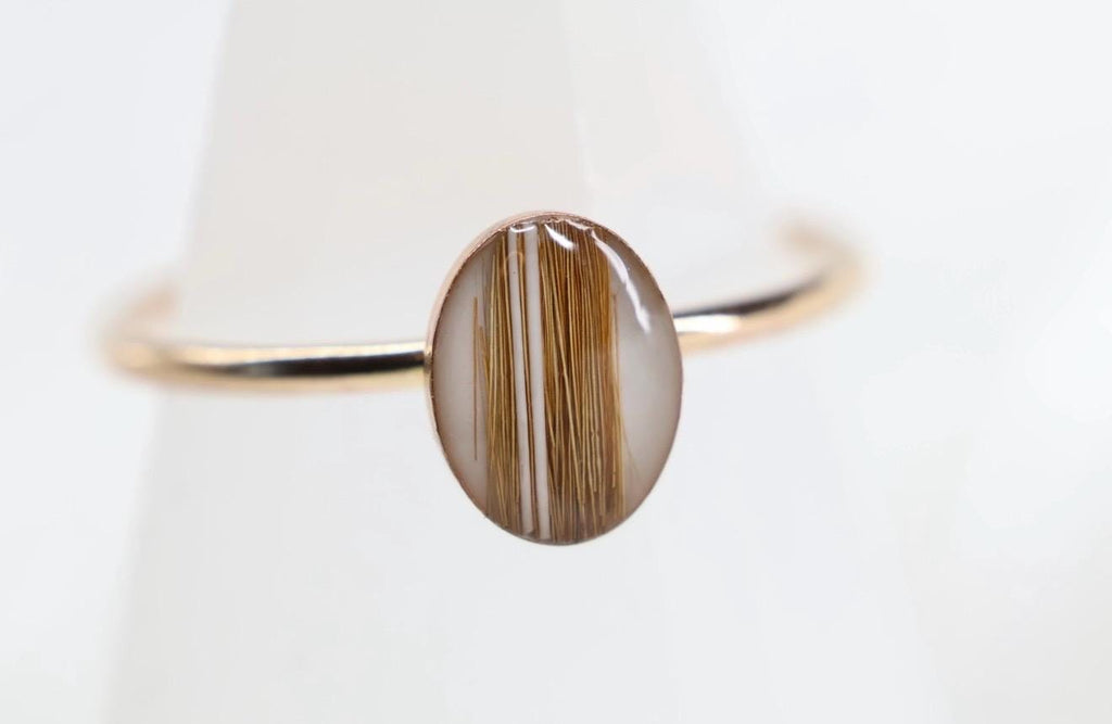Pet Fur Whisker Keepsake Ring, Resin Stone, Memorial Jewelry