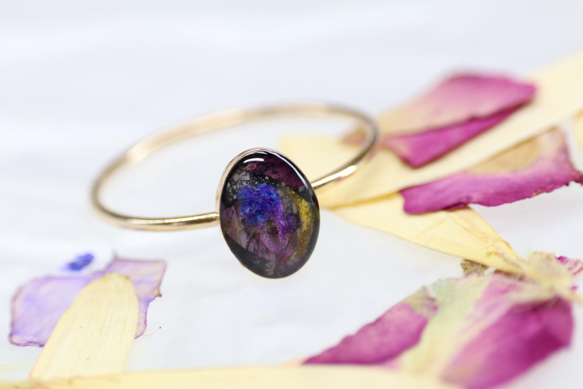 Cremation Ashes and Dried Flowers Ring, Funeral Flowers Keepsake