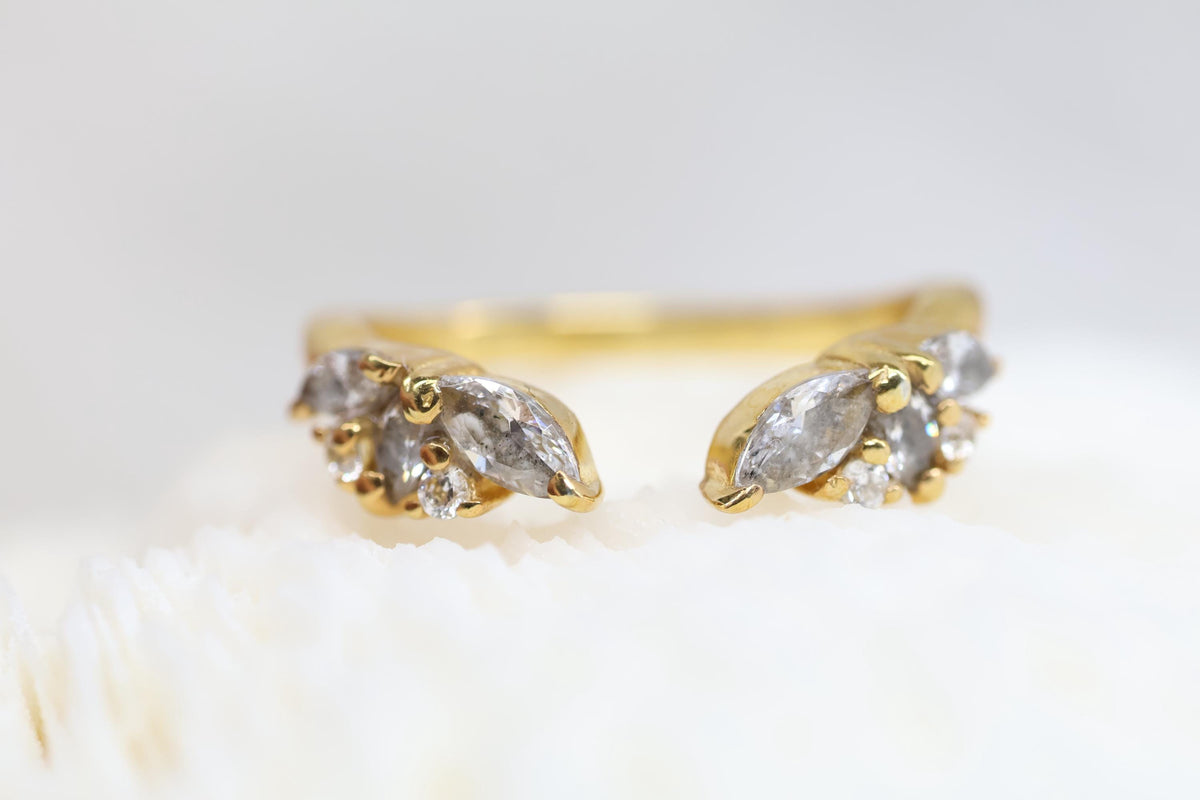 Open Bypass Cremation Ring with Marquise & Round CZ Stones