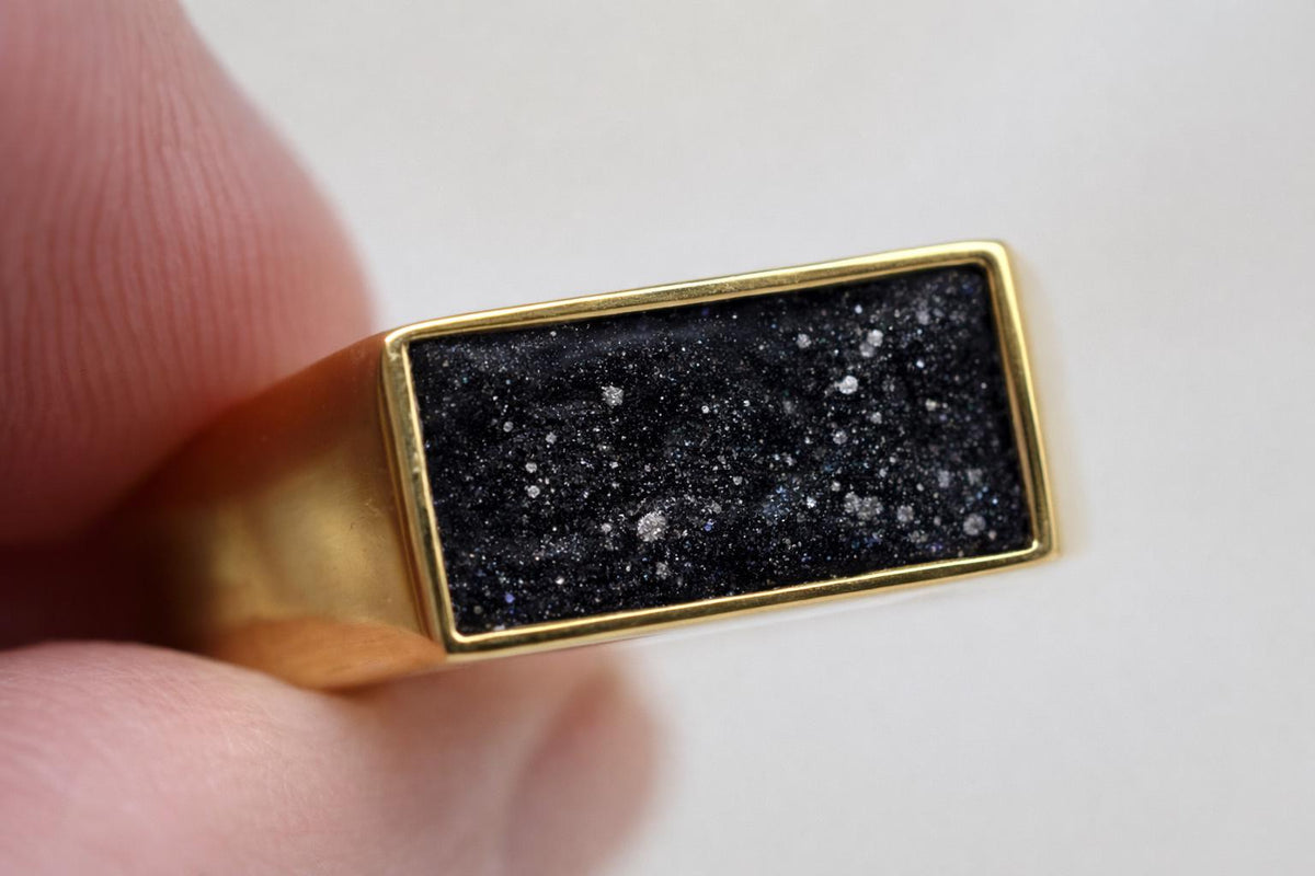 Black Signet Cremation Ring, Chunky Ashes Keepsake