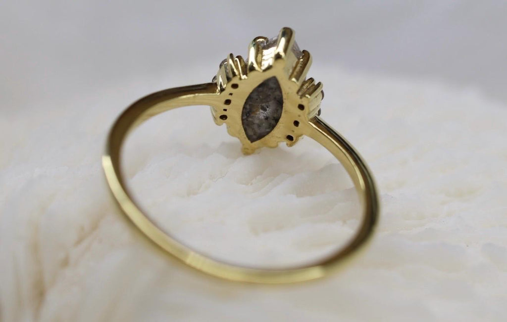 Solid Gold Cremation Ashes Ring, CZ Marquise Memorial Jewelry