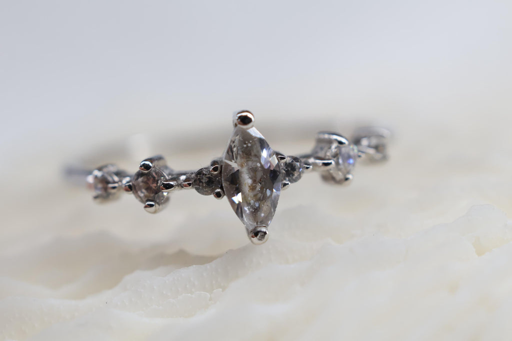 Solid Gold Cremation Marquise CZ Diamond Ring, Half Eternity Band