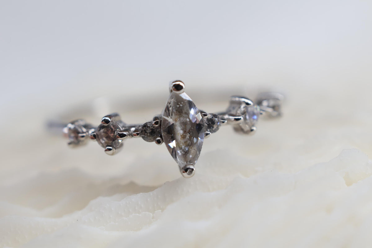 Solid Gold Cremation Marquise CZ Diamond Ring, Half Eternity Band