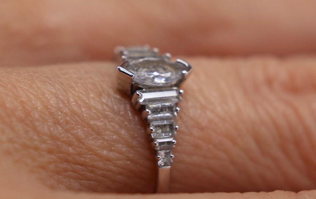 Cremation Ashes Ring, Art Deco Jewelry, Marquise CZ Halo Memorial Ring