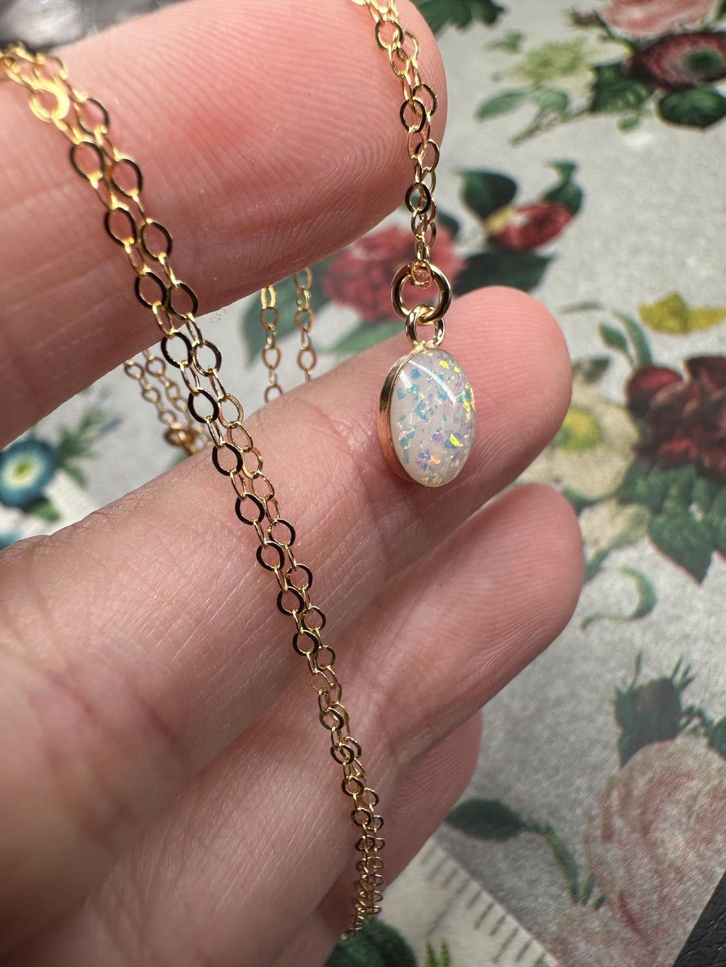 Small Oval Cremation Necklace – White Opal Memorial Stone
