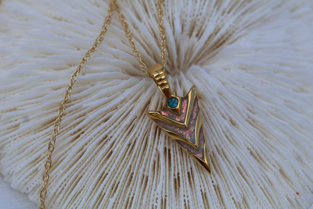 Cremation Ashes Arrowhead Necklace – Ashes Memorial Jewelry with Turquoise & Opal
