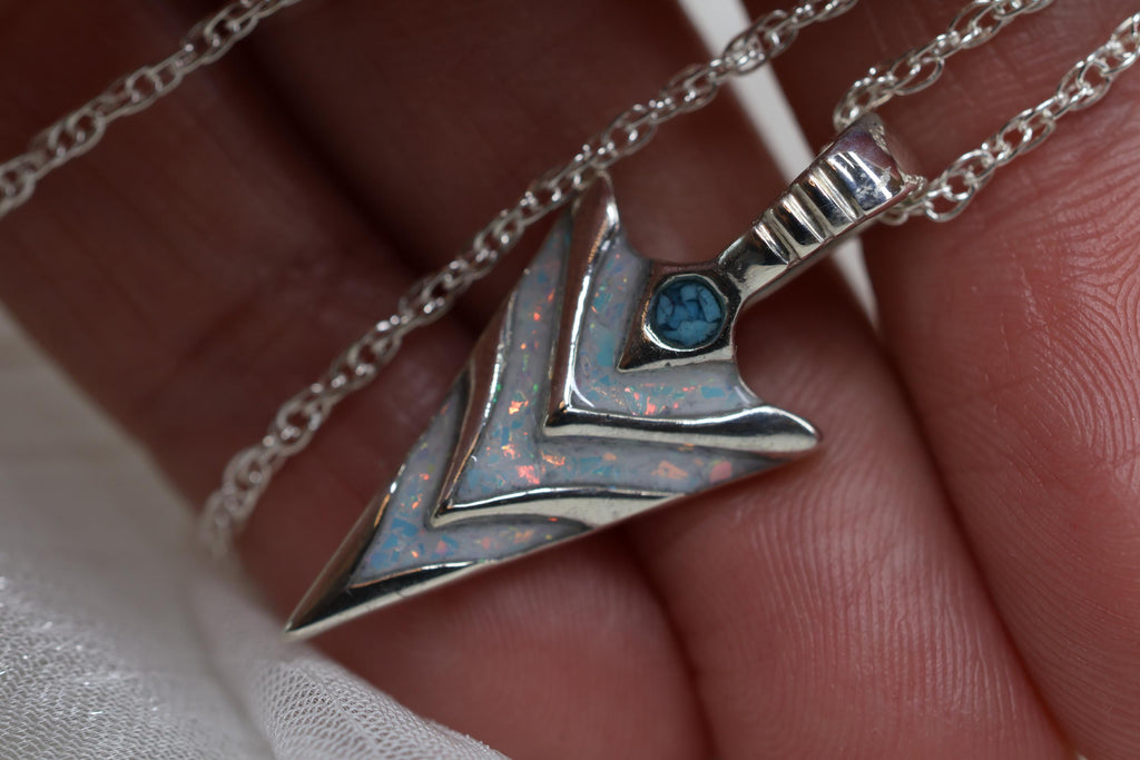 Cremation Ashes Arrowhead Necklace – Ashes Memorial Jewelry with Turquoise & Opal