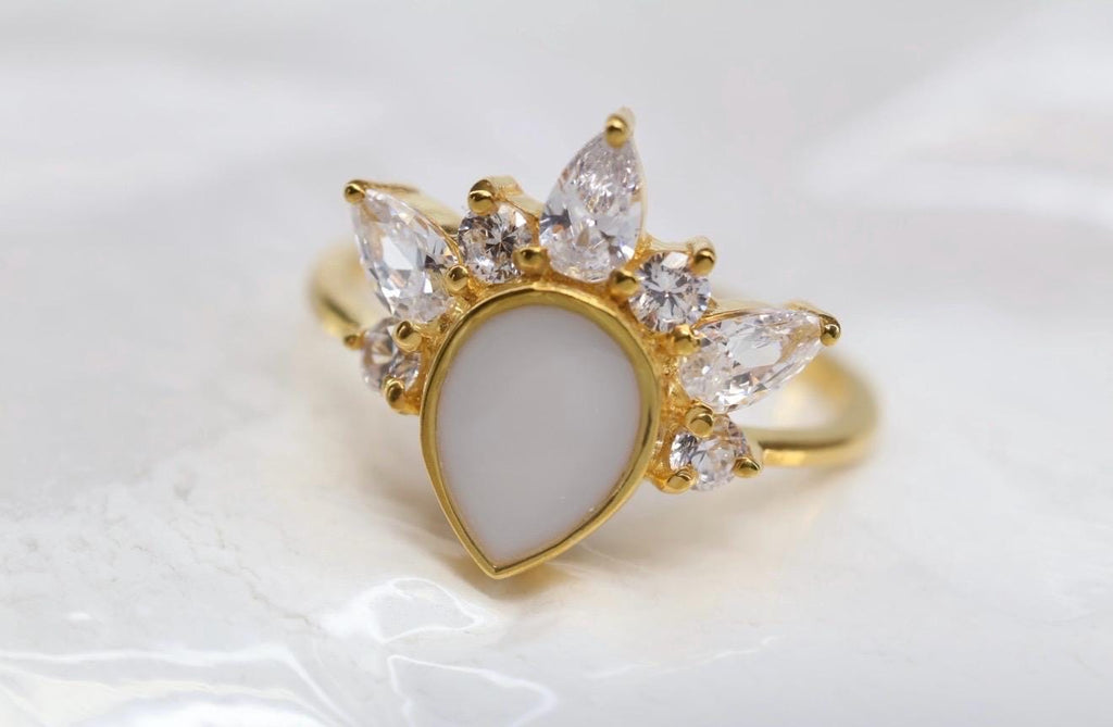 Crowned Pear Cut Breastmilk Keepsake Ring