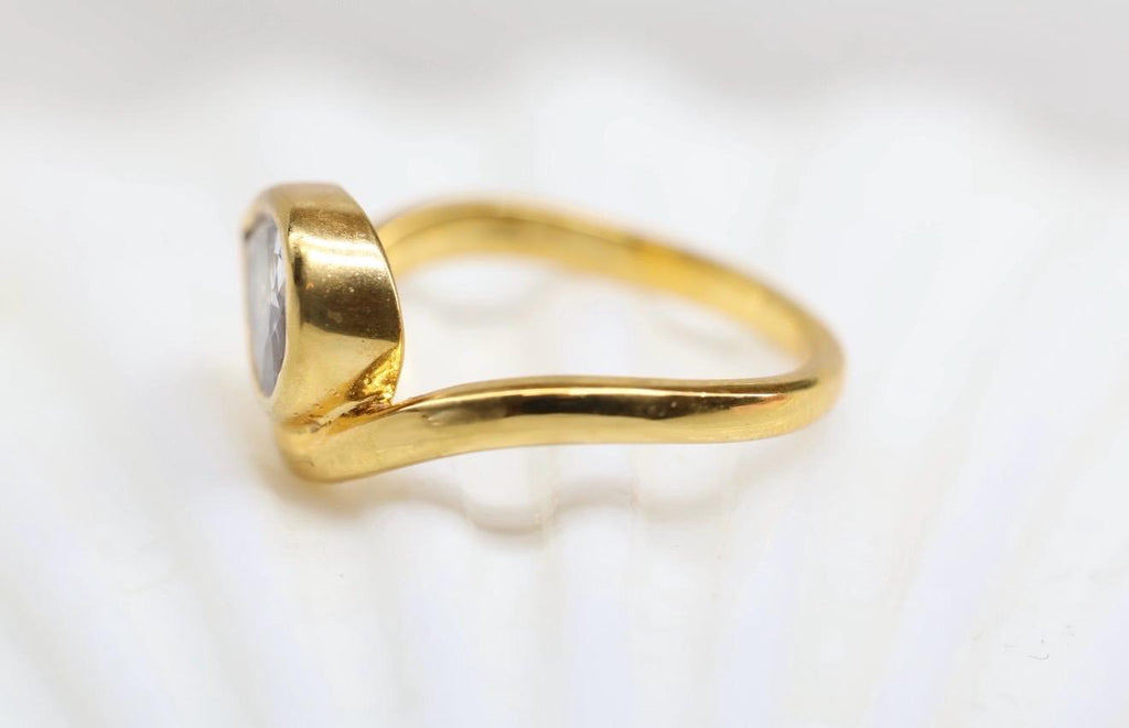 Cremation East West Pear Bezel Ring, Thick Curved Band Memorial Ring