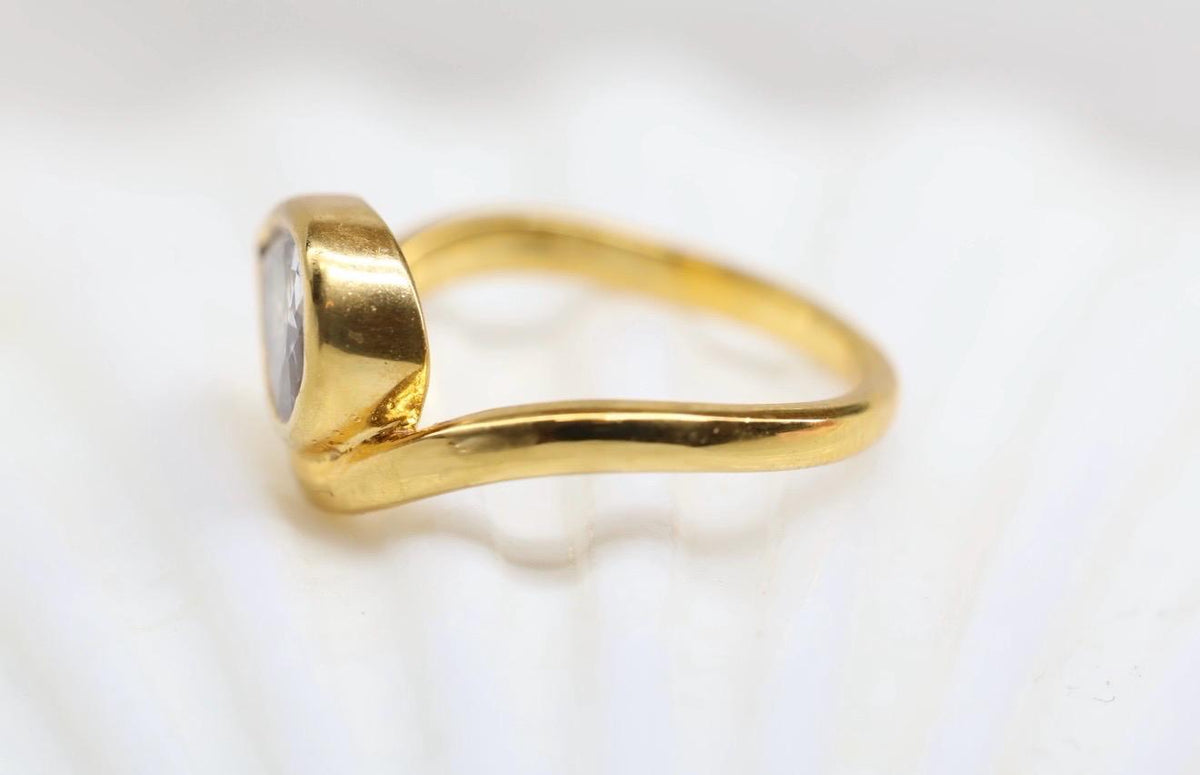 Cremation East West Pear Bezel Ring, Thick Curved Band Memorial Ring