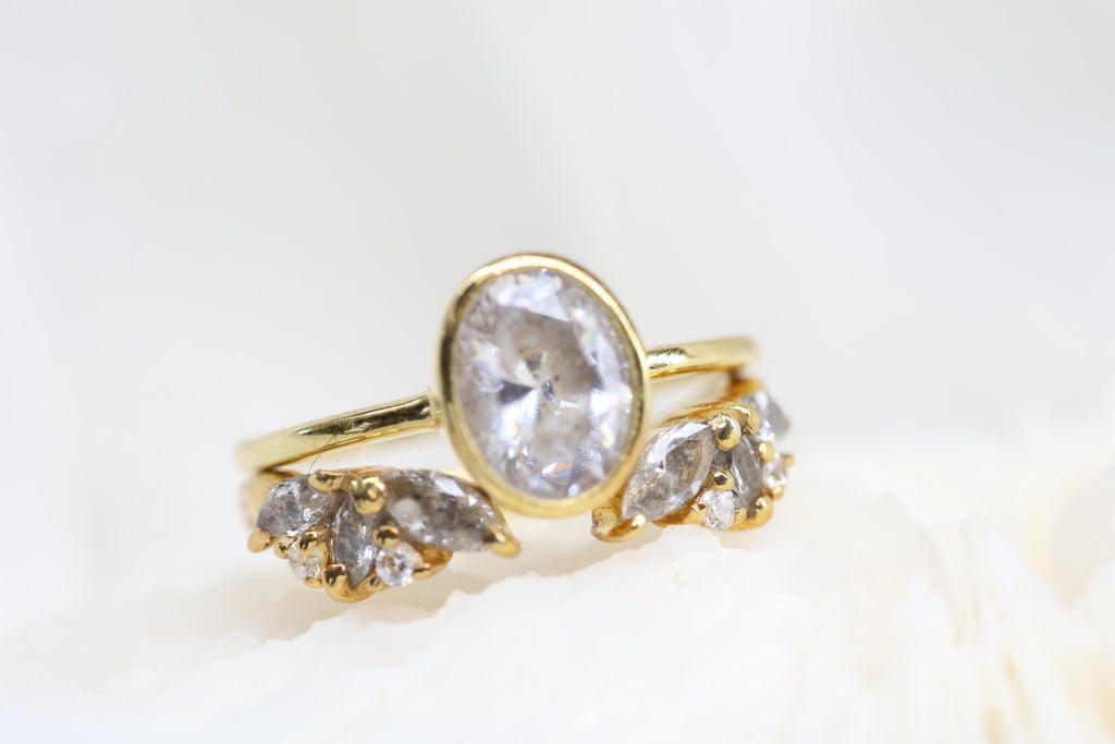 Open Bypass Cremation Ring with Marquise & Round CZ Stones