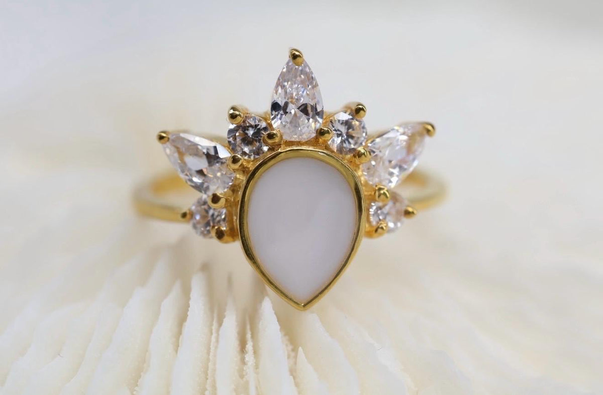 Crowned Pear Cut Breastmilk Keepsake Ring