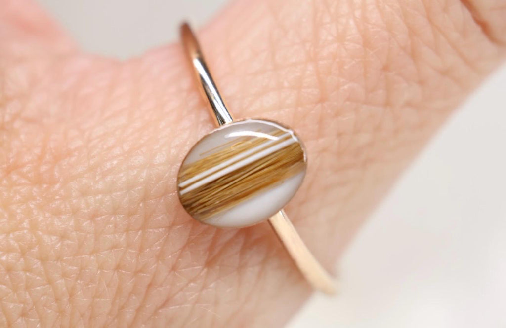 Pet Fur Whisker Keepsake Ring, Resin Stone, Memorial Jewelry